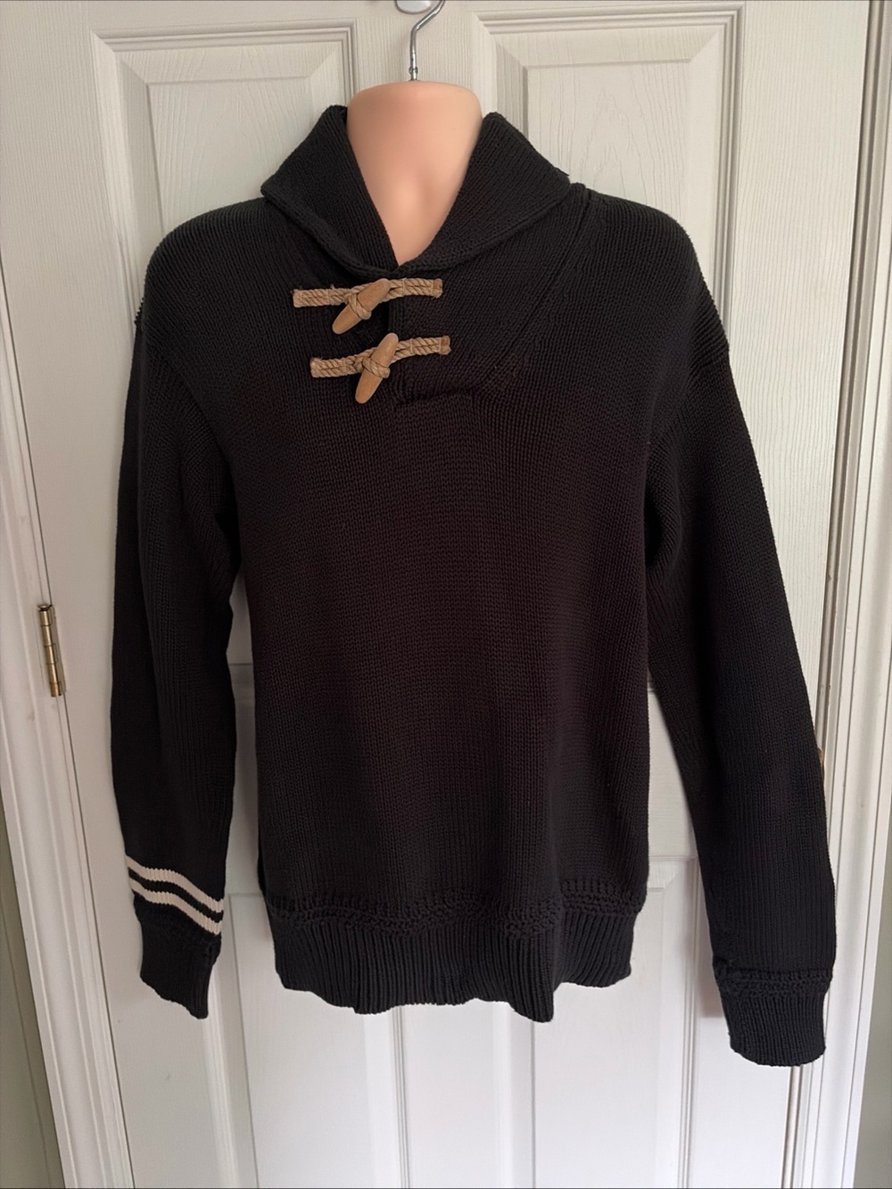 Ralph Lauren Vintage Rugby Black 100% Cotton Knit Sweater XLarge Toggle But - Picture 5 of 11